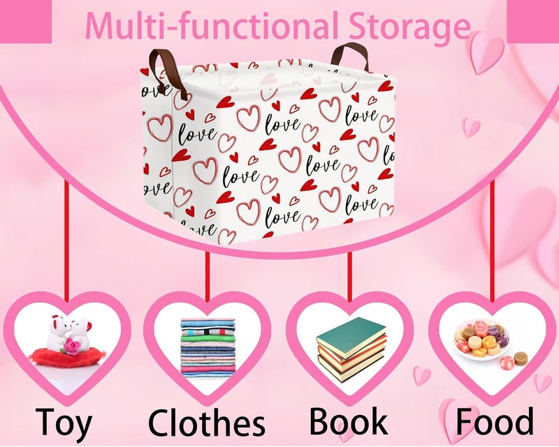BOOHIT Valentines Day Basket Large Foldable Heart Shaped Storage Box for Gifts Kids Empty Storage Bins Rectangular Toy Organizer Decor (Love Red Hollow Solid Heart) - Image 4
